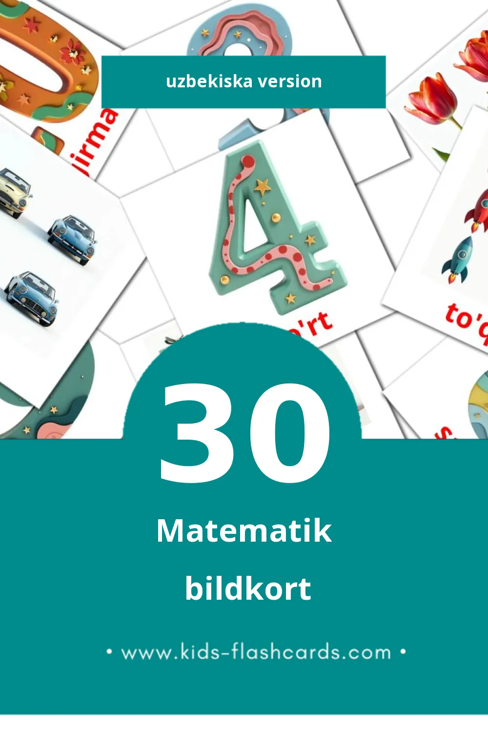 Visuella Matematika för småbarn (30 bildkort för barn på Uzbekiska)