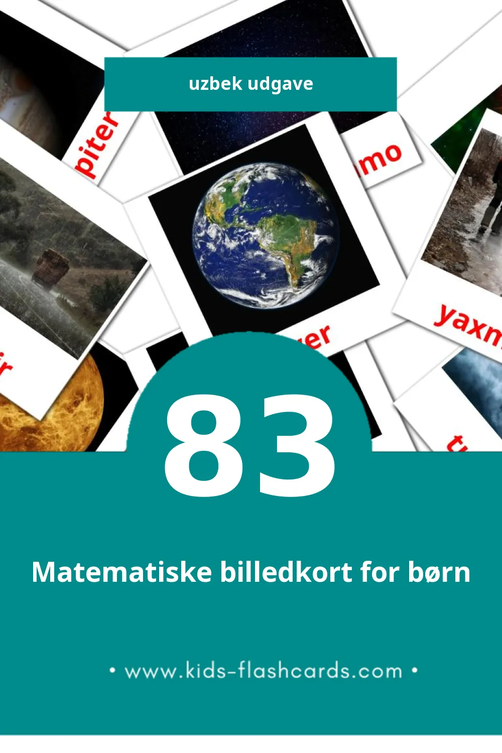 Visuelle billedkort for børn om Tabiyat til småbørn (83 kort på Uzbek)