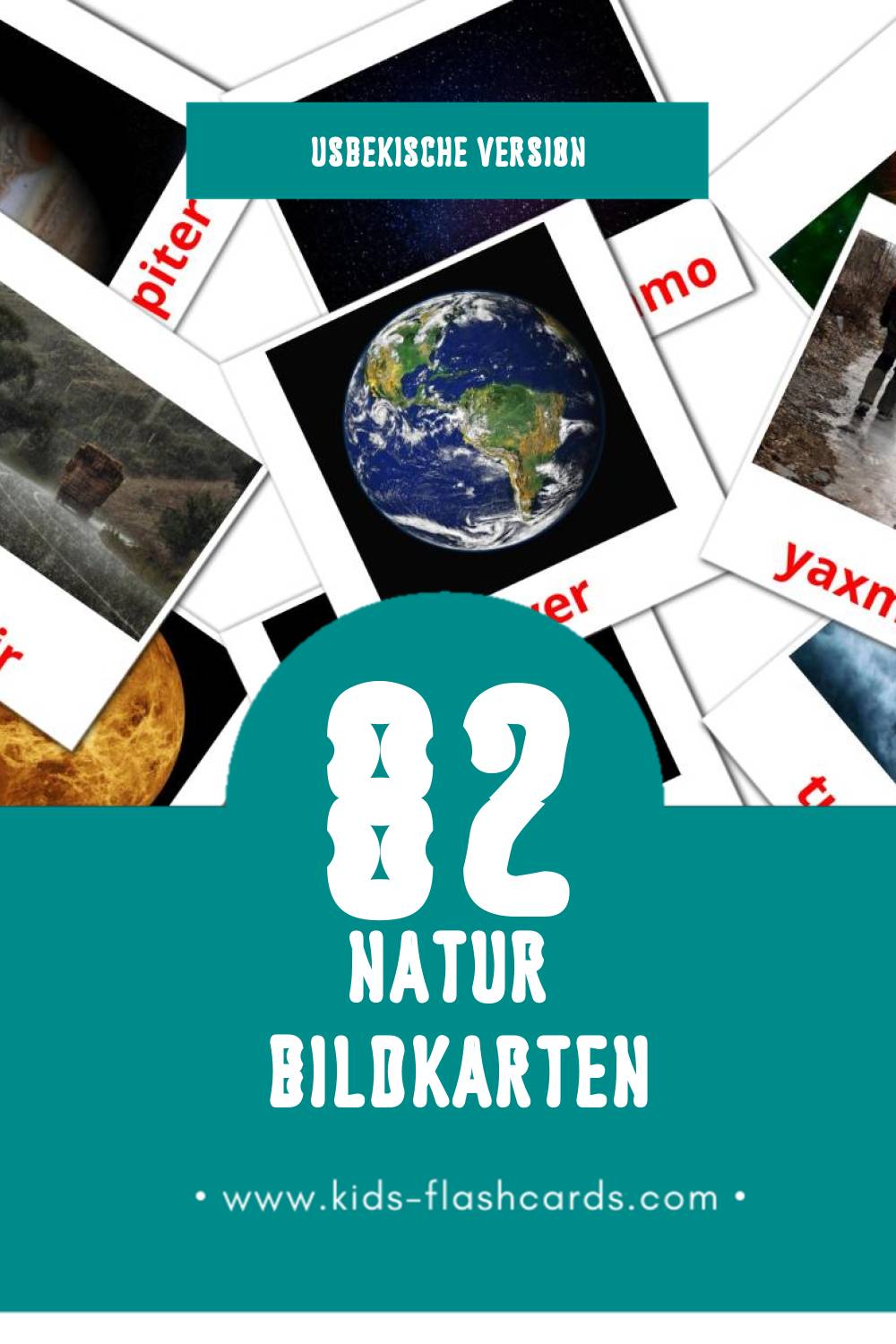 Visual Tabiyat Flashcards für Kleinkinder (82 Karten in Usbekisch)