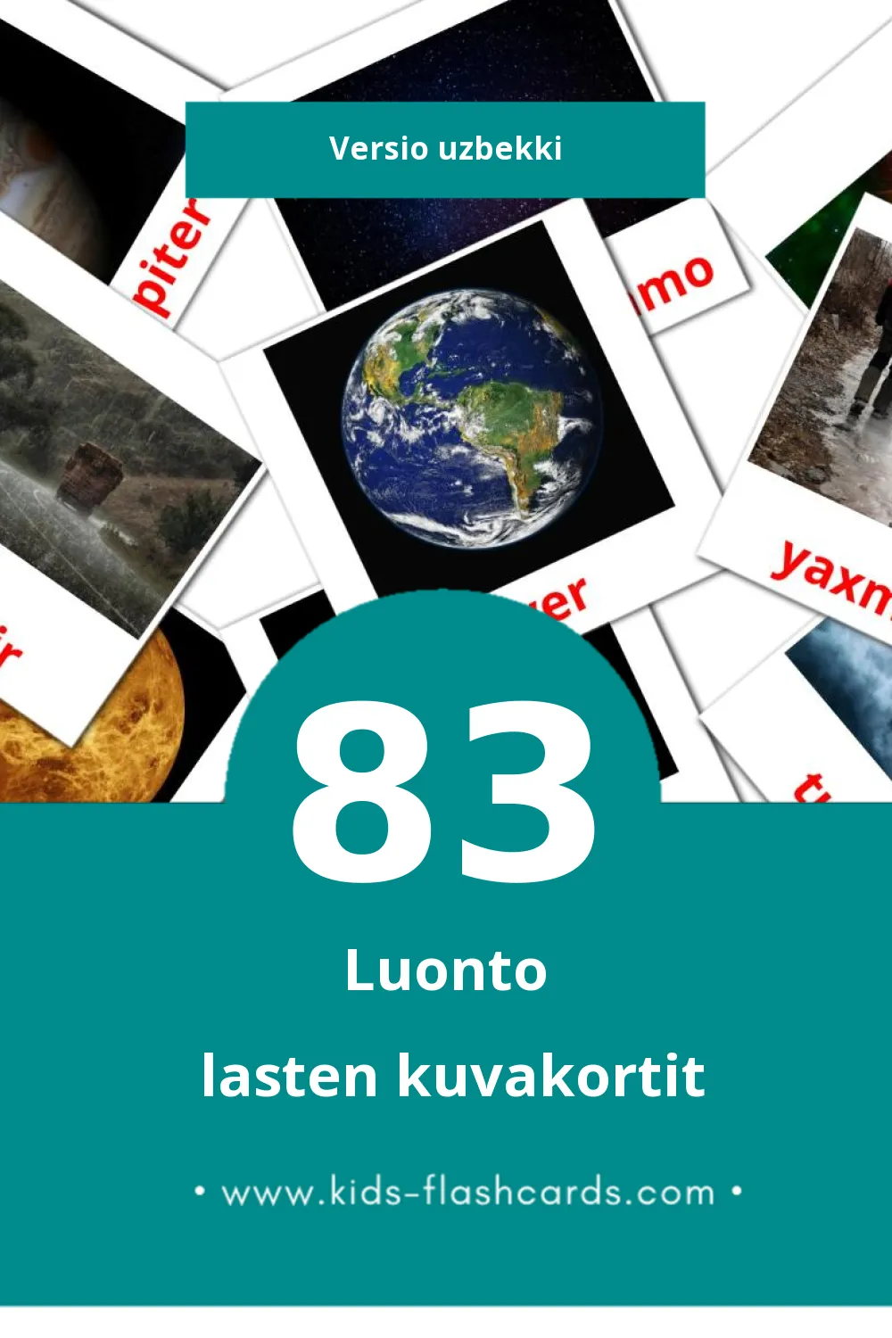 Tabiyat lasten kuvakortit pikkulapsille (83 korttia Uzbekkiksi)