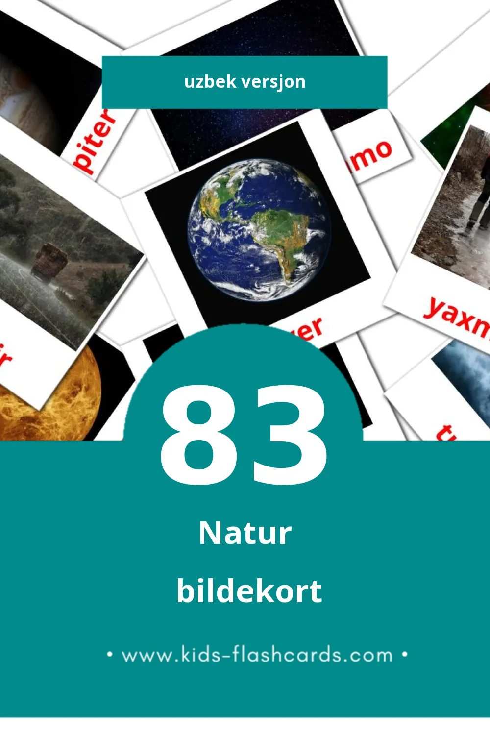 Visuelle Tabiyat bildekort for småbarn (83 kort på Uzbek)