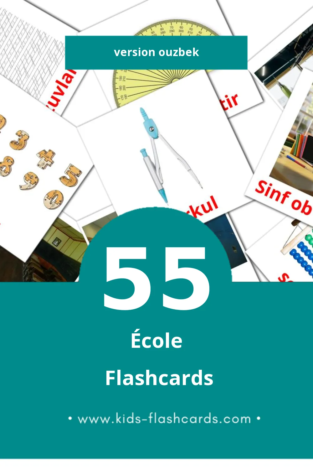 Flashcards Visual Maktab pour les tout-petits (55 cartes en Ouzbek)