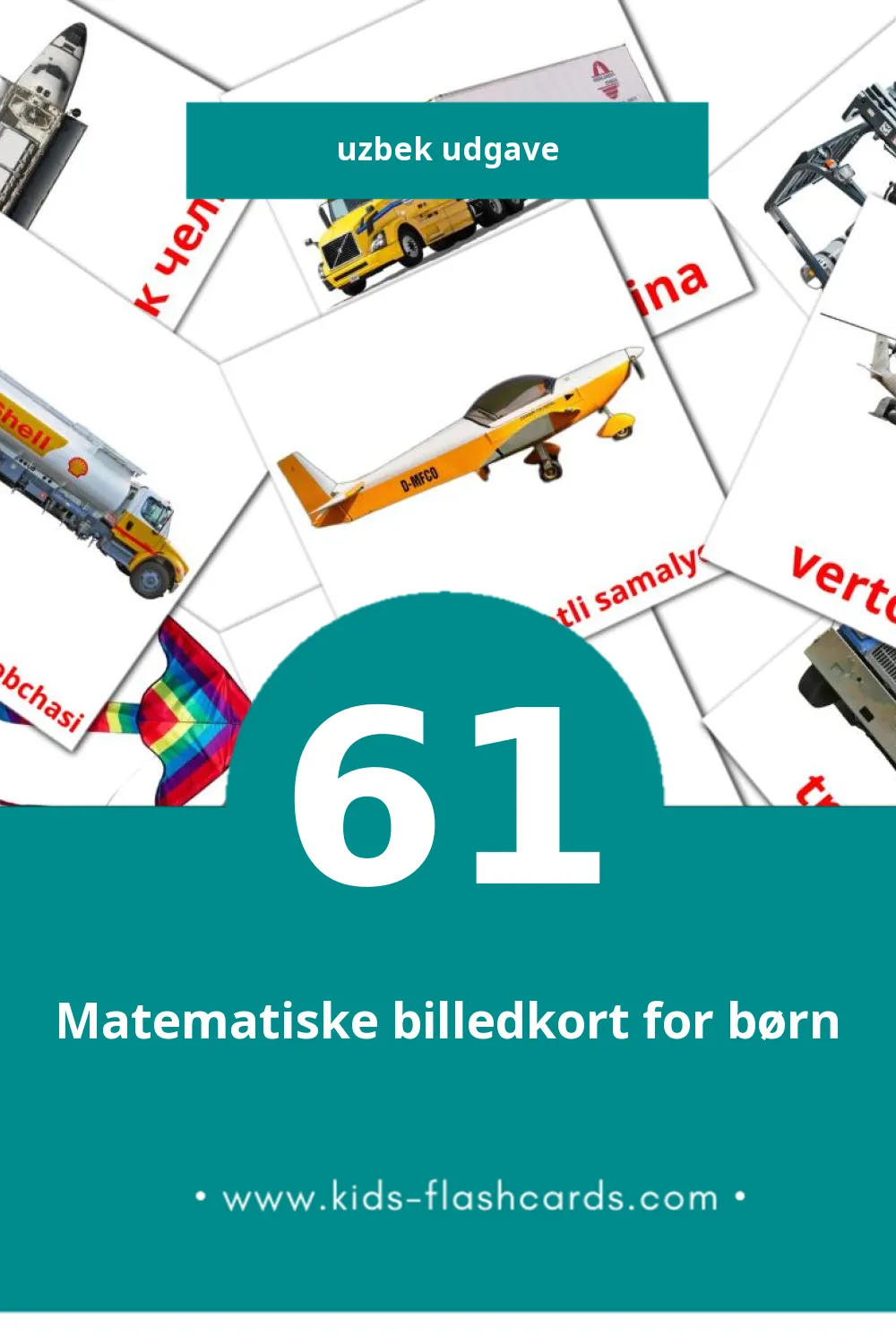 Visuelle billedkort for børn om Transport til småbørn (61 kort på Uzbek)