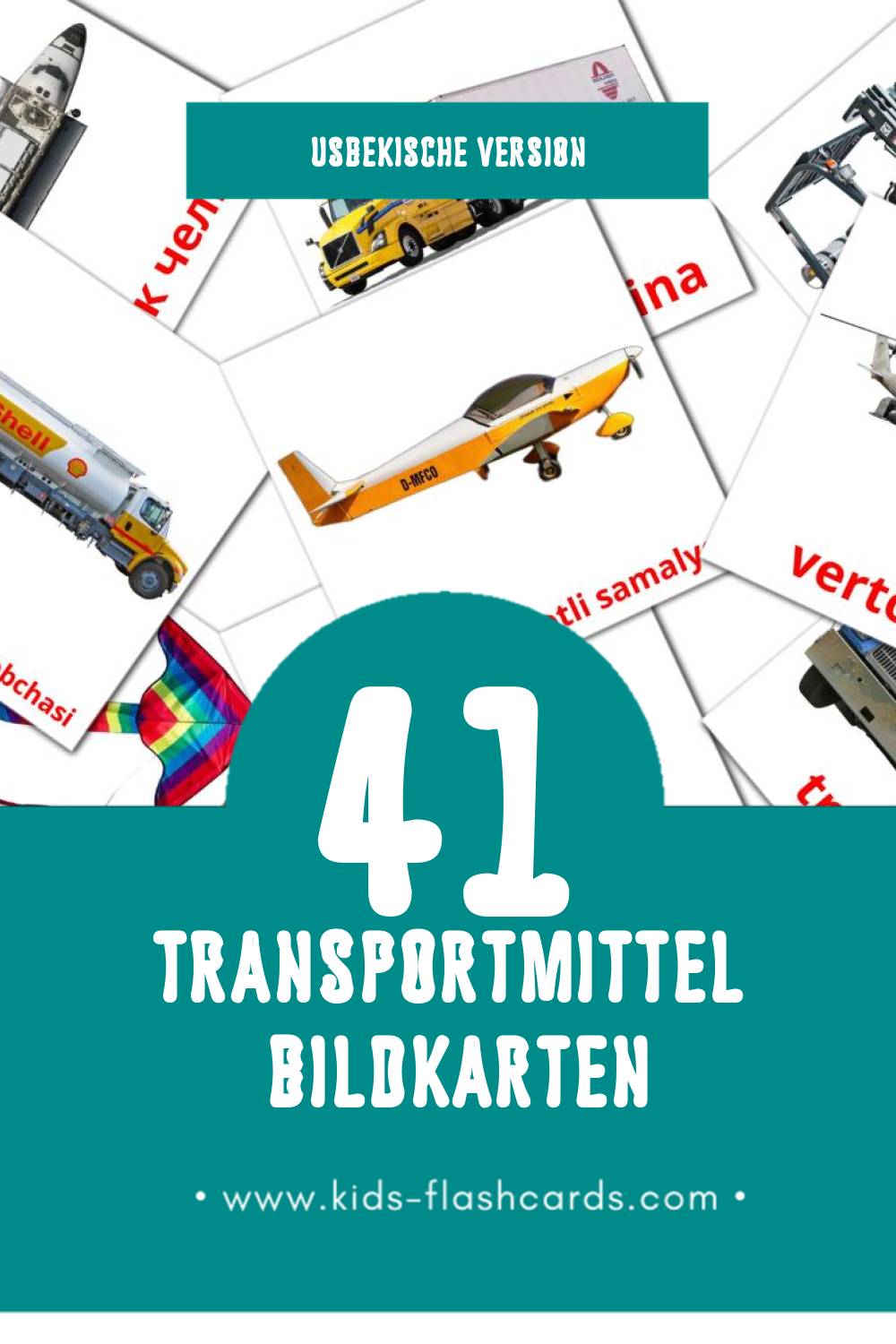 Visual Transport Flashcards für Kleinkinder (42 Karten in Usbekisch)