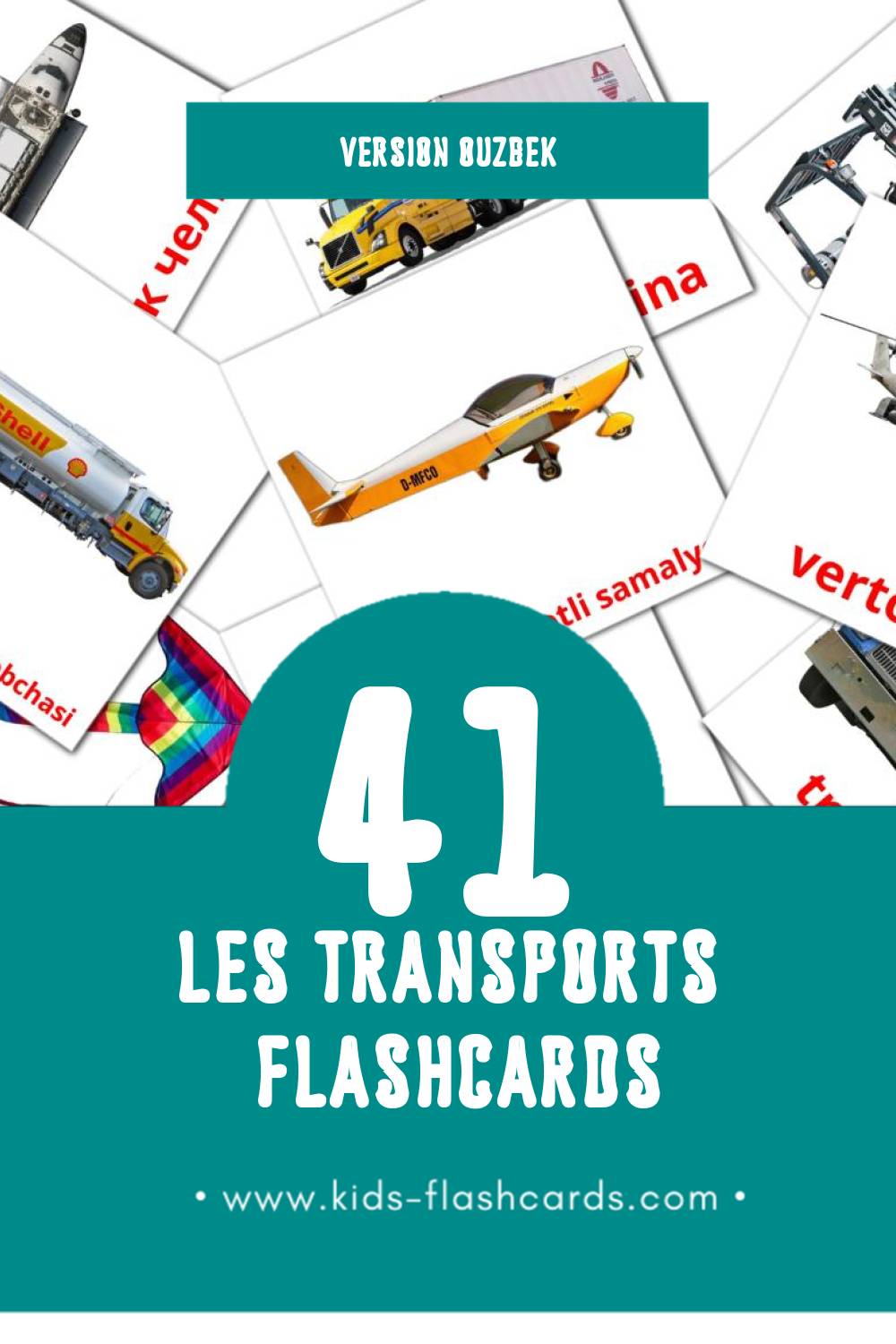 Flashcards Visual Transport pour les tout-petits (42 cartes en Ouzbek)