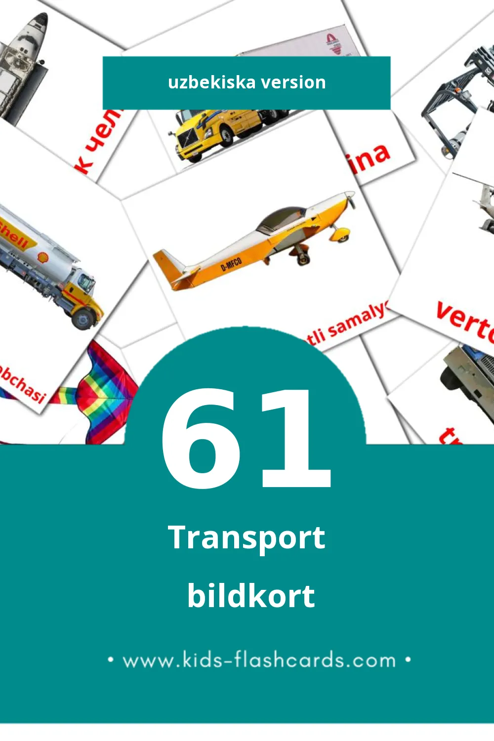 Visuella Transport för småbarn (61 bildkort för barn på Uzbekiska)