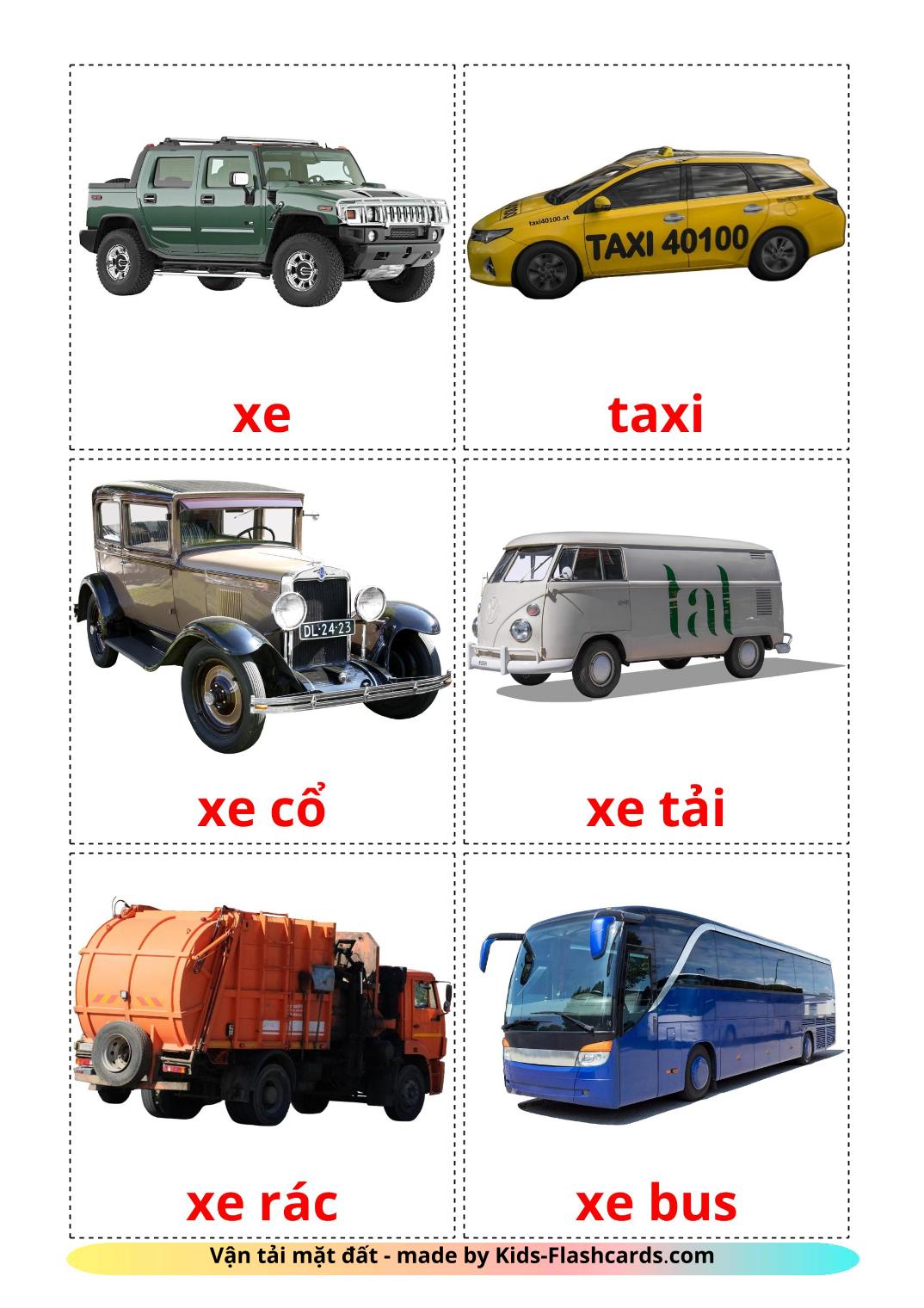Land transport - 28 Free Printable vietnamese Flashcards 