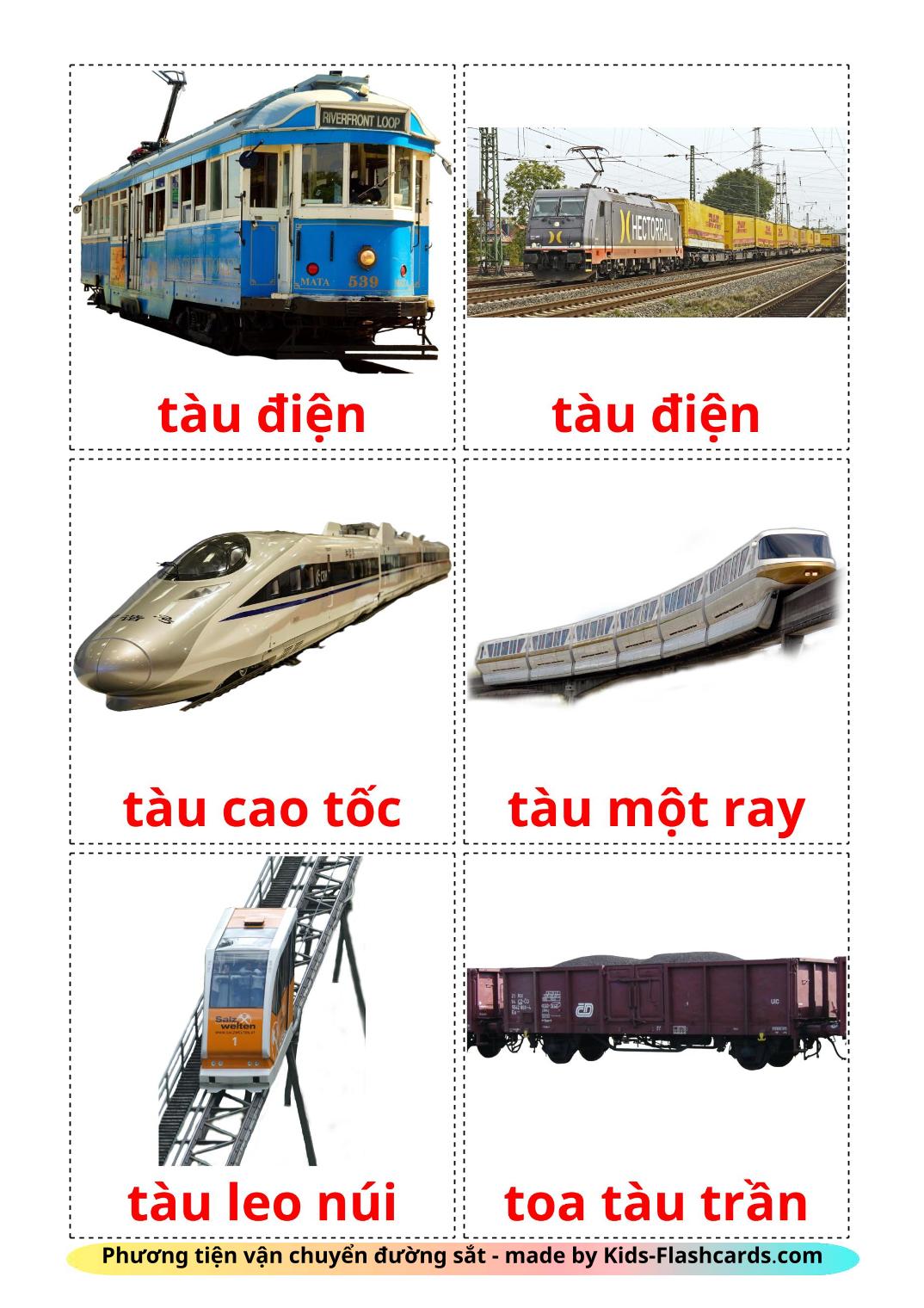 Transporte Ferroviário - 18 Flashcards vietnamitaes gratuitos para impressão
