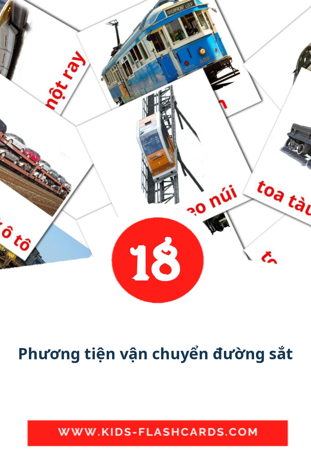 Phương tiện vận chuyển đường sắt на вьетнамском для Детского Сада (18 карточек)