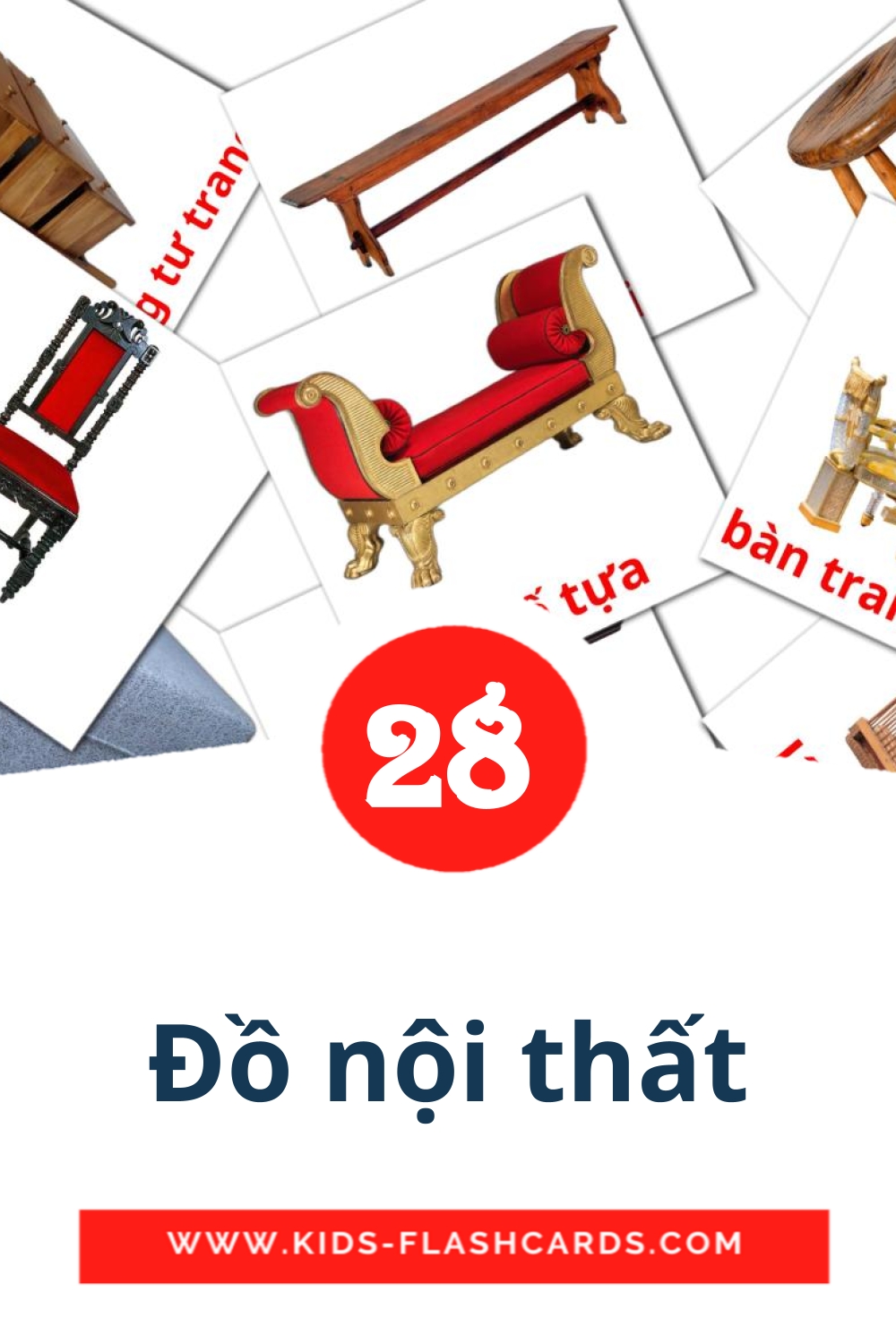 28 tarjetas didacticas de Đồ nội thất para el jardín de infancia en vietnamita