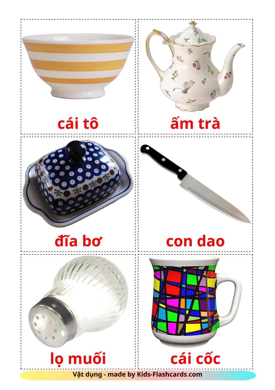 Crockery and cutlery - 29 Free Printable vietnamese Flashcards 