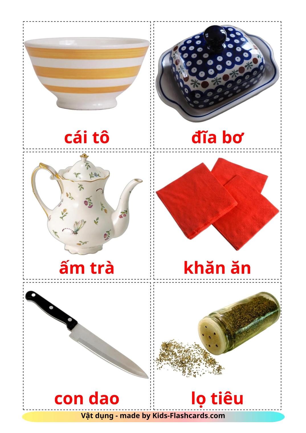 Crockery and cutlery - 26 Free Printable vietnamese Flashcards 