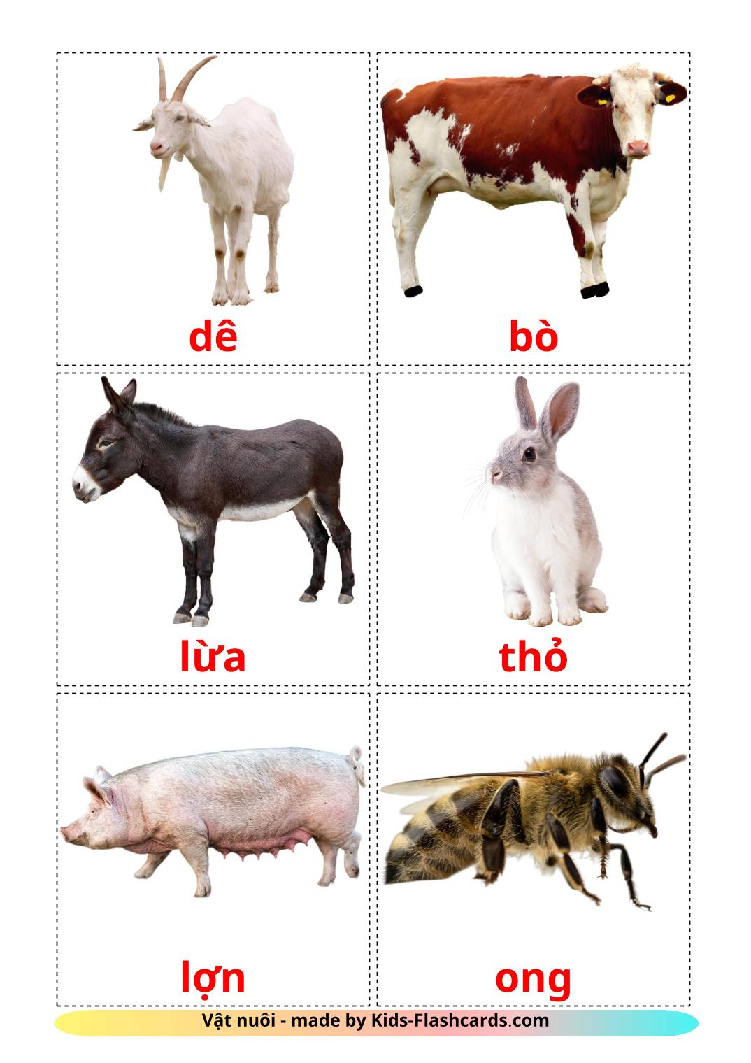 Farm animals - 15 Free Printable vietnamese Flashcards 