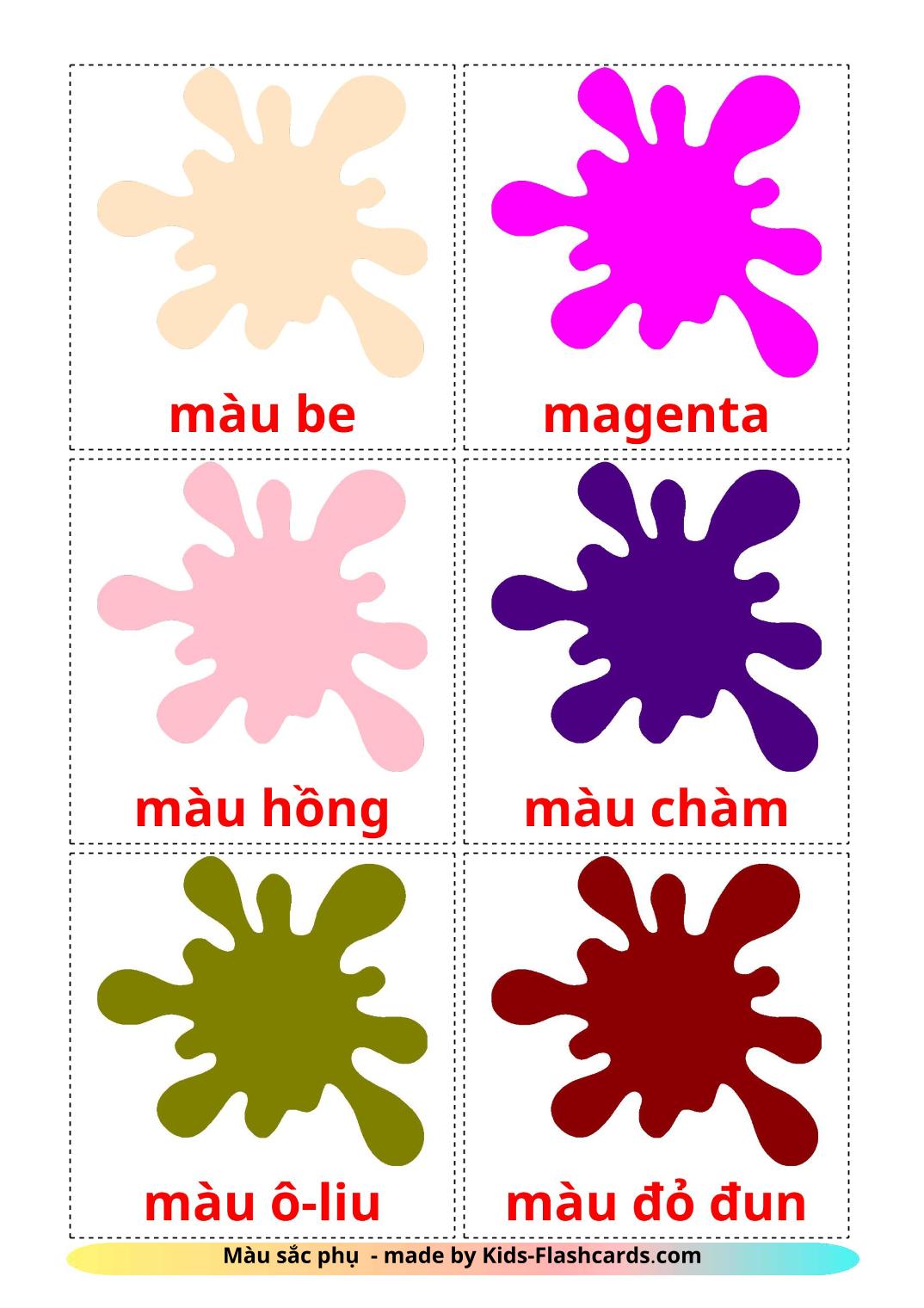 Secondary colors - 20 Free Printable vietnamese Flashcards 
