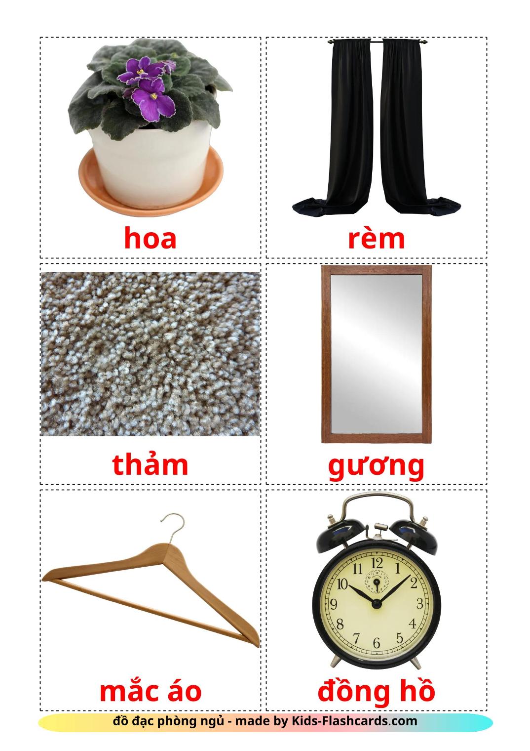 Bedroom accessories - 15 Free Printable vietnamese Flashcards 