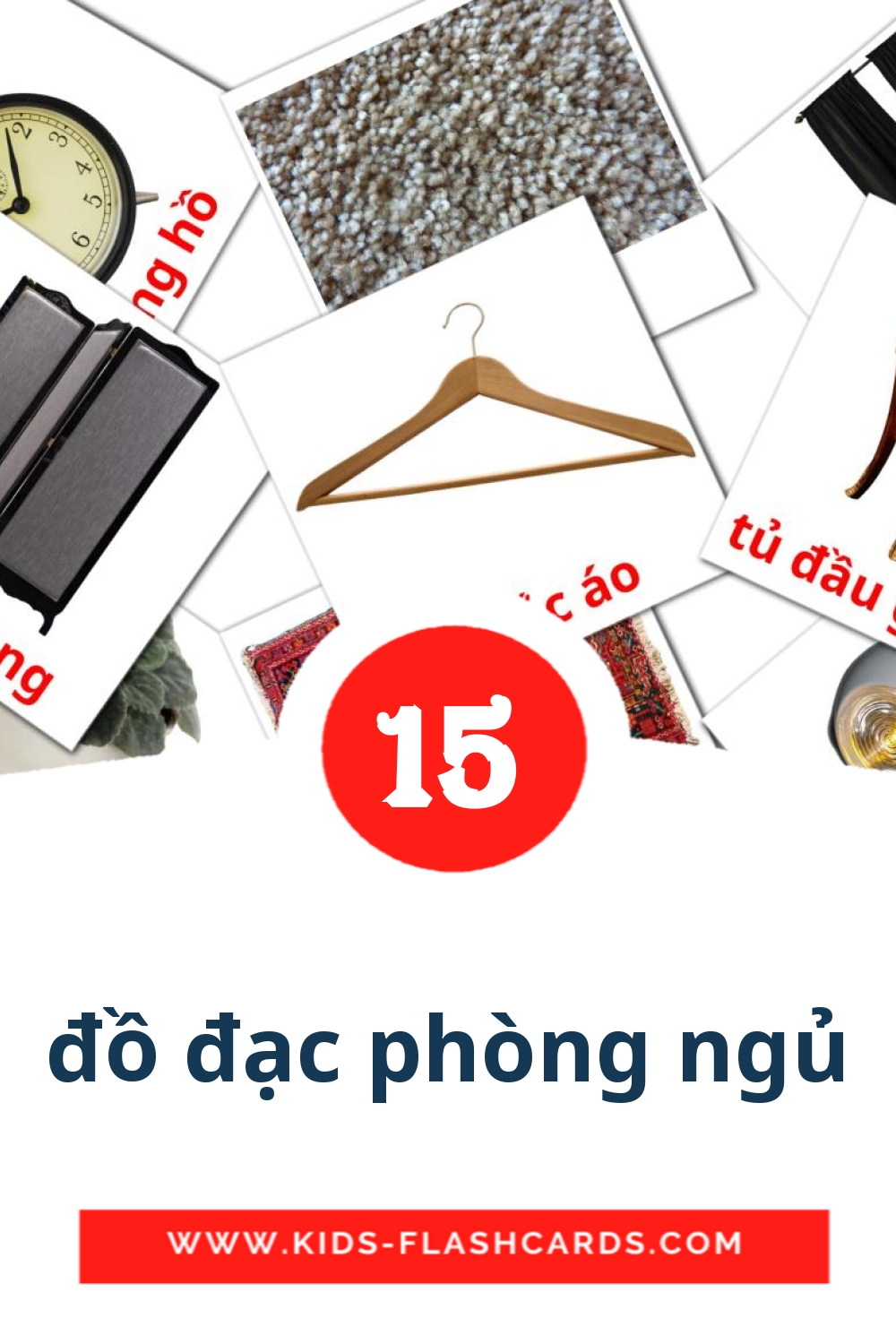 15 cartes illustrées de đồ đạc phòng ngủ pour la maternelle en vietnamien