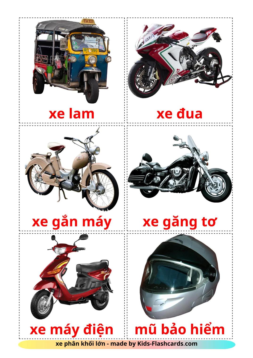 Motociclette - 13 flashcards vietnamita stampabili gratuitamente