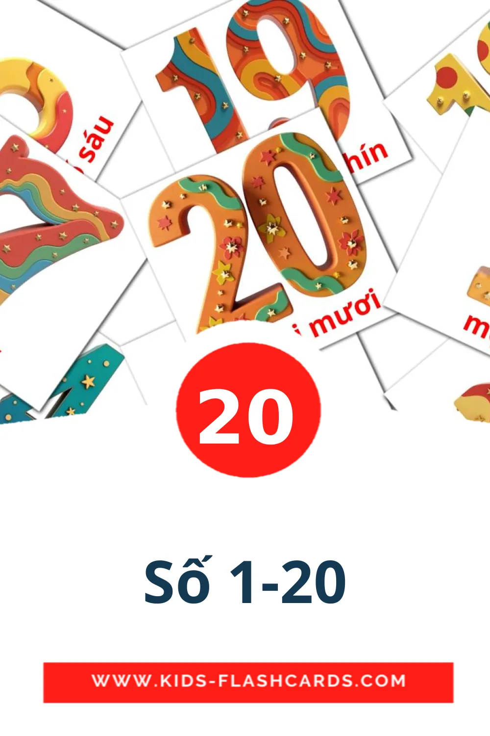 20 carte illustrate di Số 1-20 per la scuola materna in vietnamita