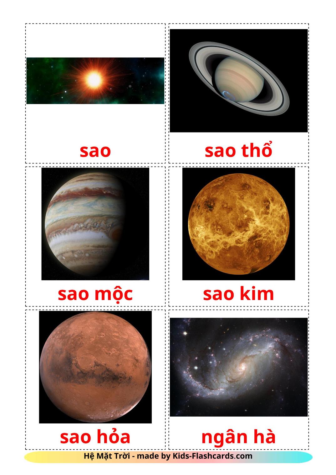 Solar System - 21 Free Printable vietnamese Flashcards 
