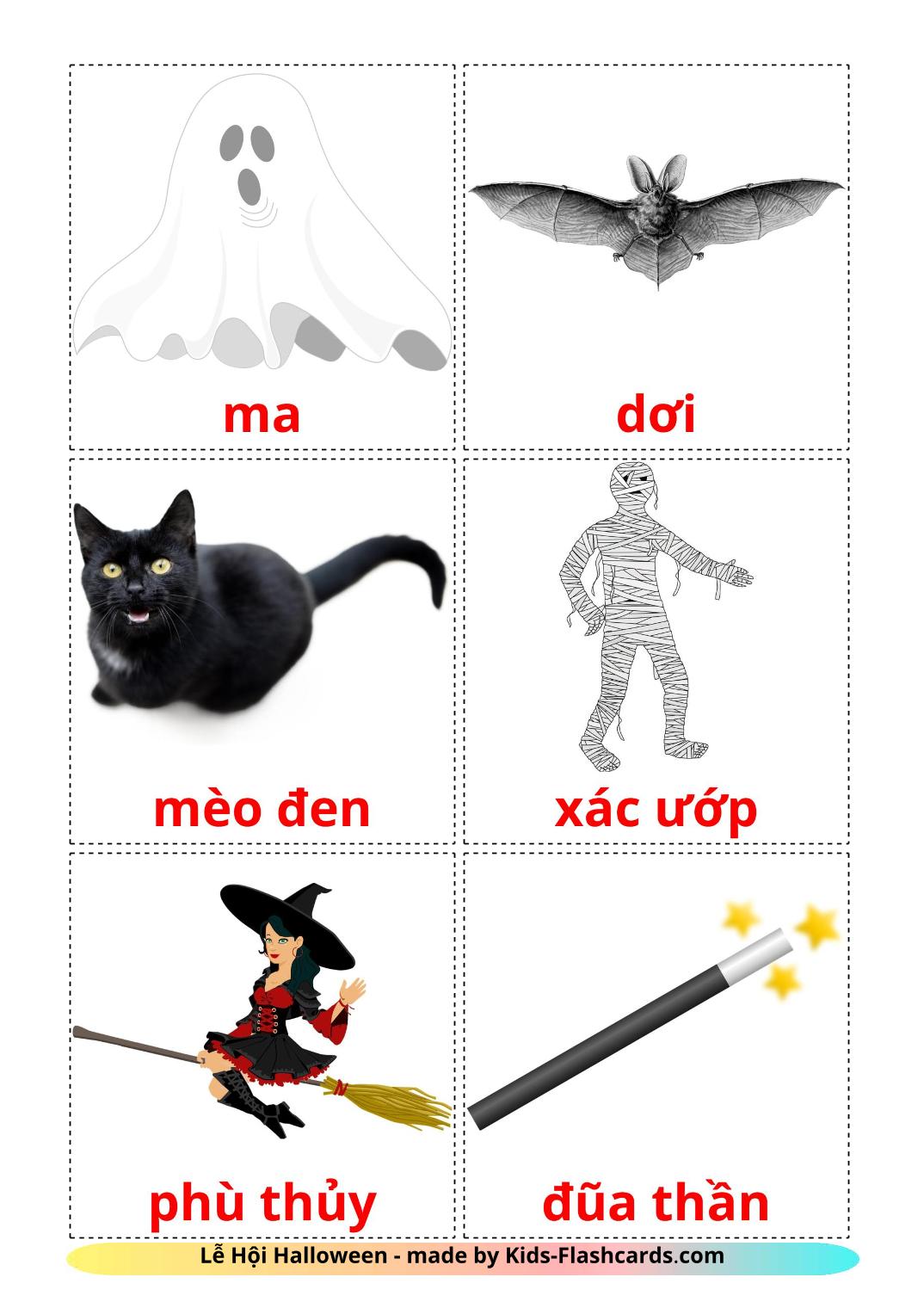 Halloween - 16 Flashcards vietnamien imprimables gratuitement