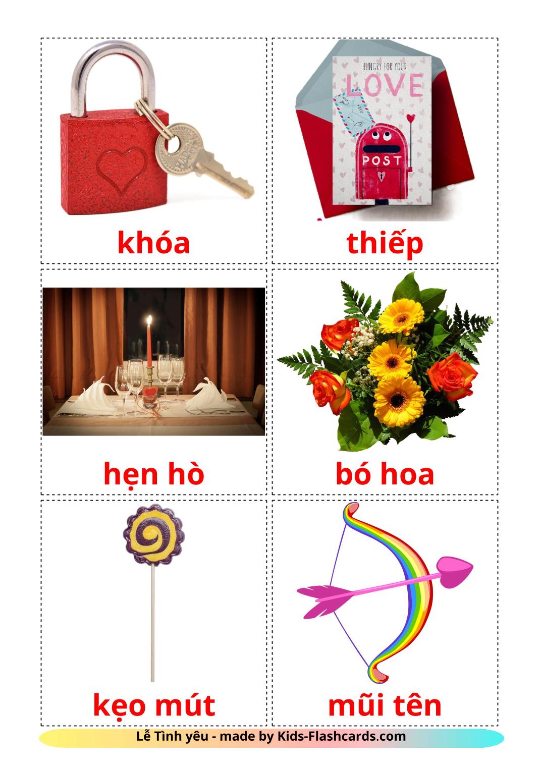Valentine's Day - 18 Free Printable vietnamese Flashcards 
