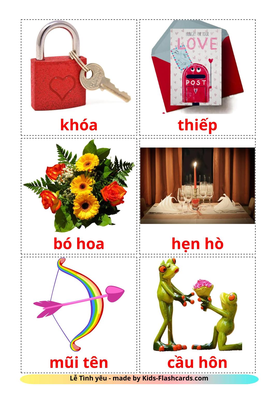 Valentine's Day - 19 Free Printable vietnamese Flashcards 