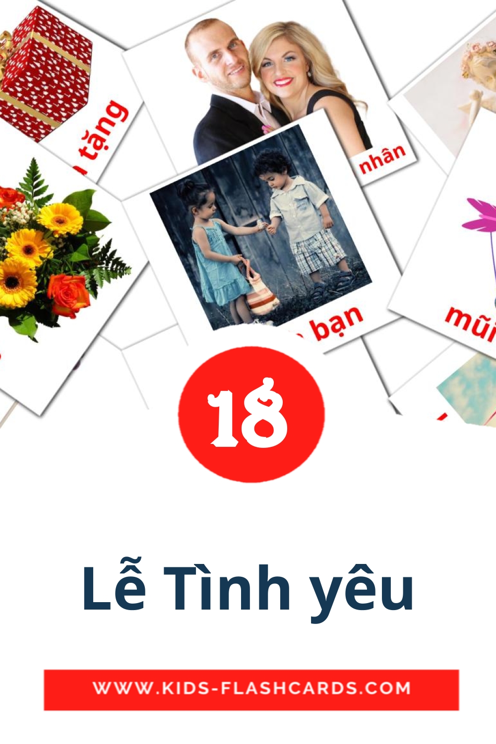 18 cartes illustrées de Lễ Tình yêu pour la maternelle en vietnamien