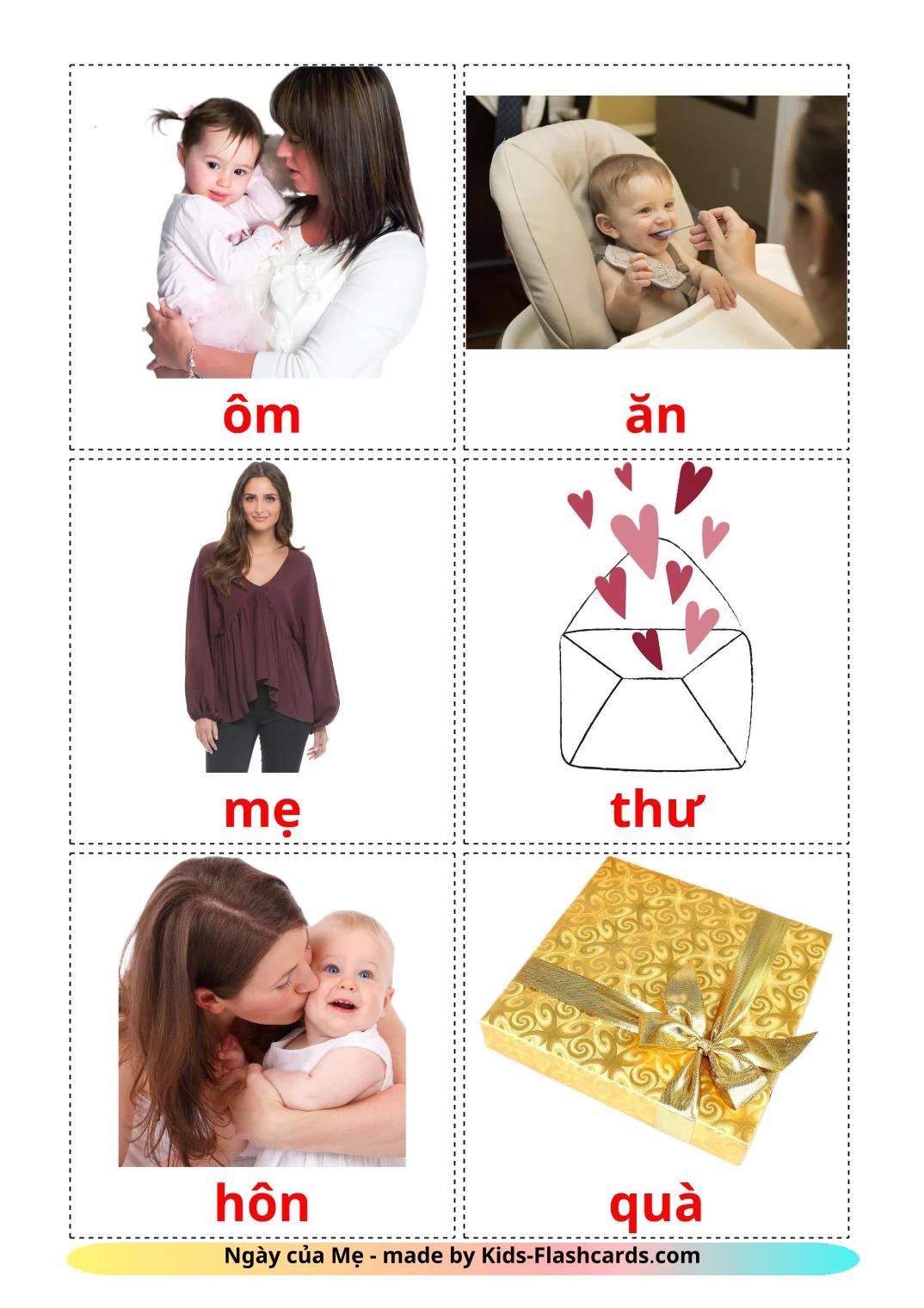 Mother's day - 25 Free Printable vietnamese Flashcards 