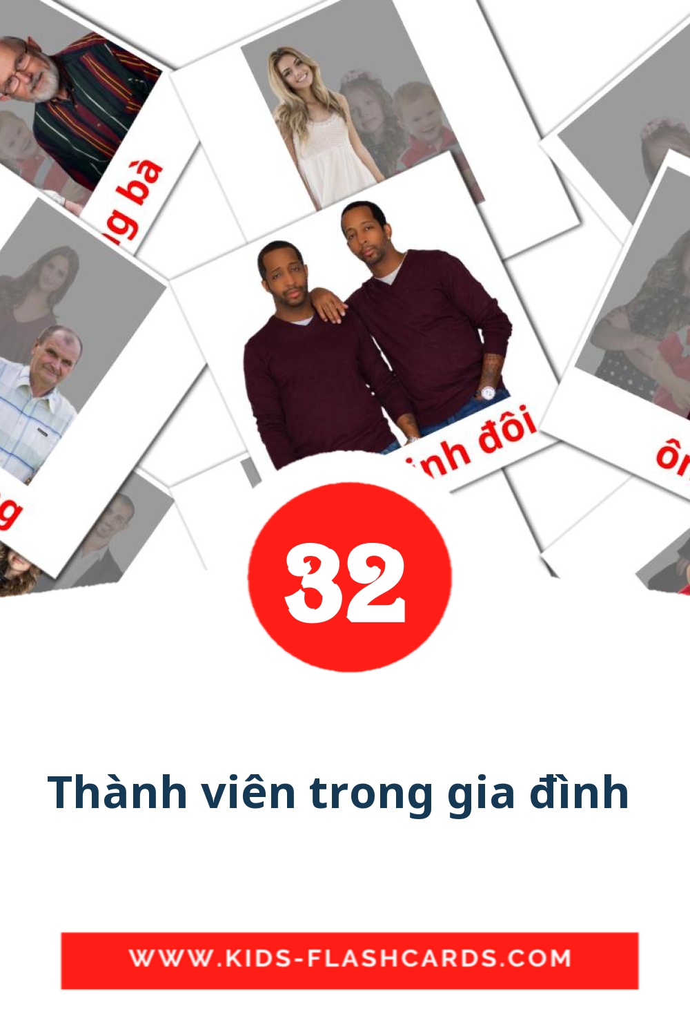 32 carte illustrate di Thành viên trong gia đình  per la scuola materna in vietnamita