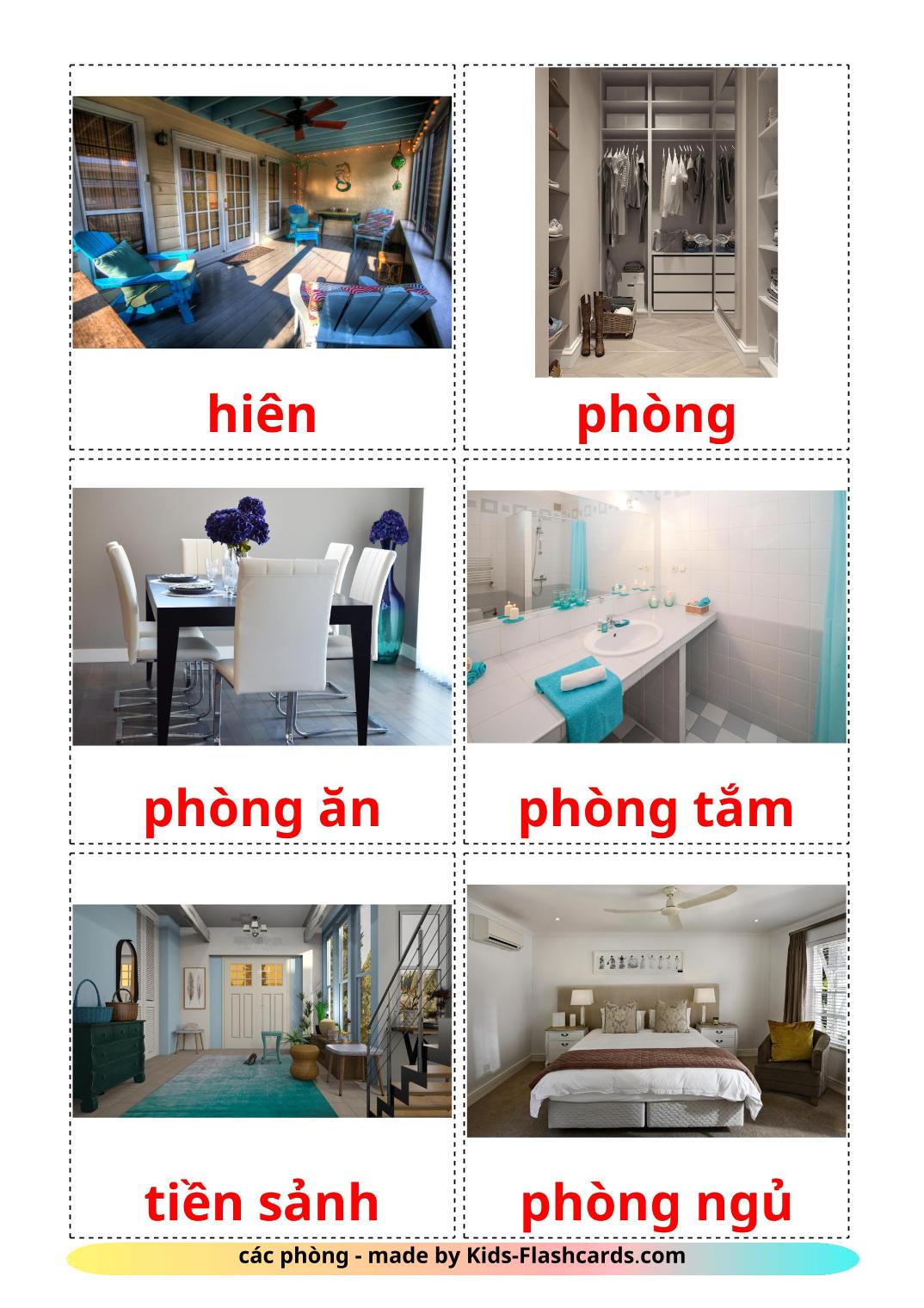 Rooms - 17 Free Printable vietnamese Flashcards 