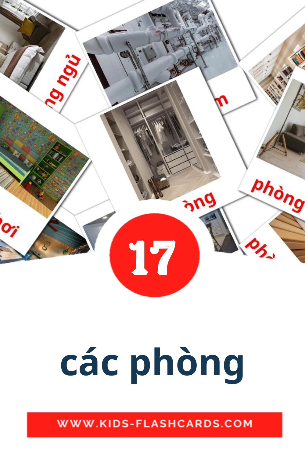 17 tarjetas didacticas de các phòng para el jardín de infancia en vietnamita