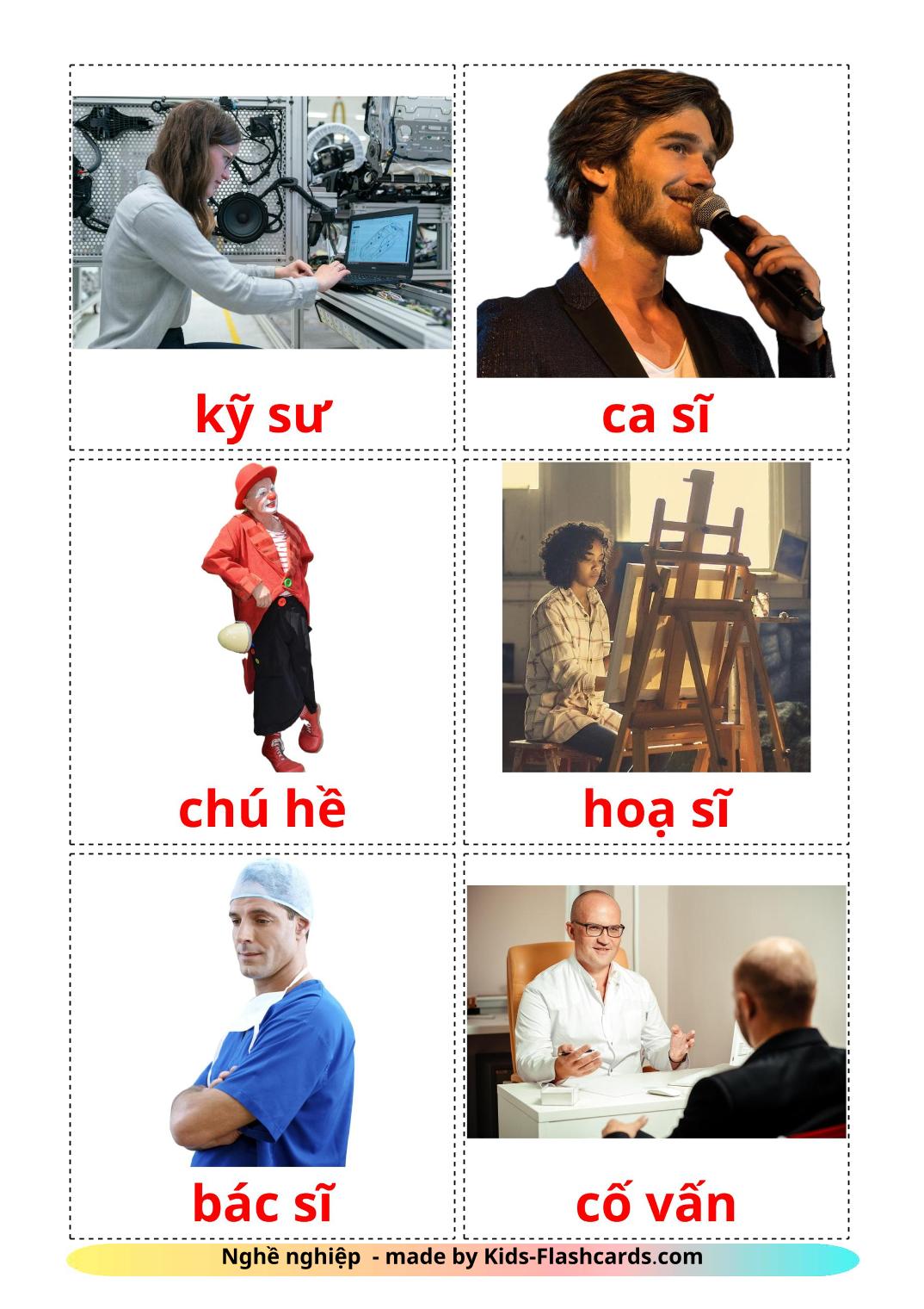 Les Professions Créatives - 36 Flashcards vietnamien imprimables gratuitement