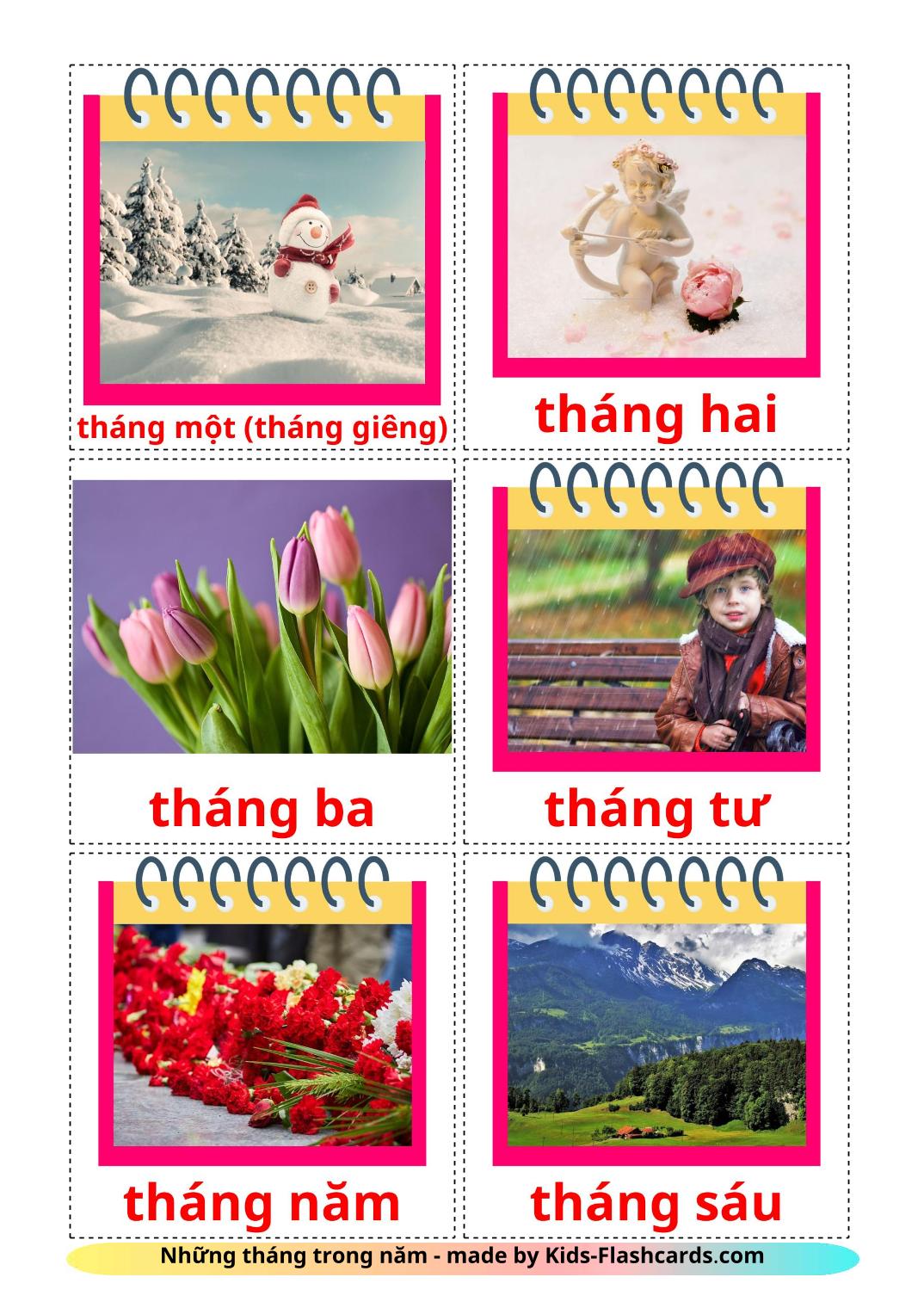 Les Mois de l'année - 12 Flashcards vietnamien imprimables gratuitement