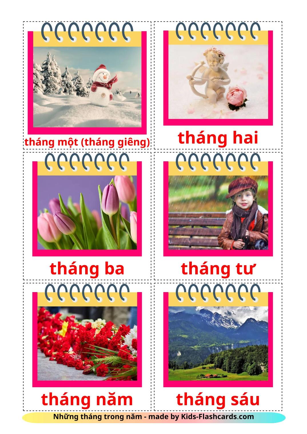 Mesi dell'anno - 13 flashcards vietnamita stampabili gratuitamente