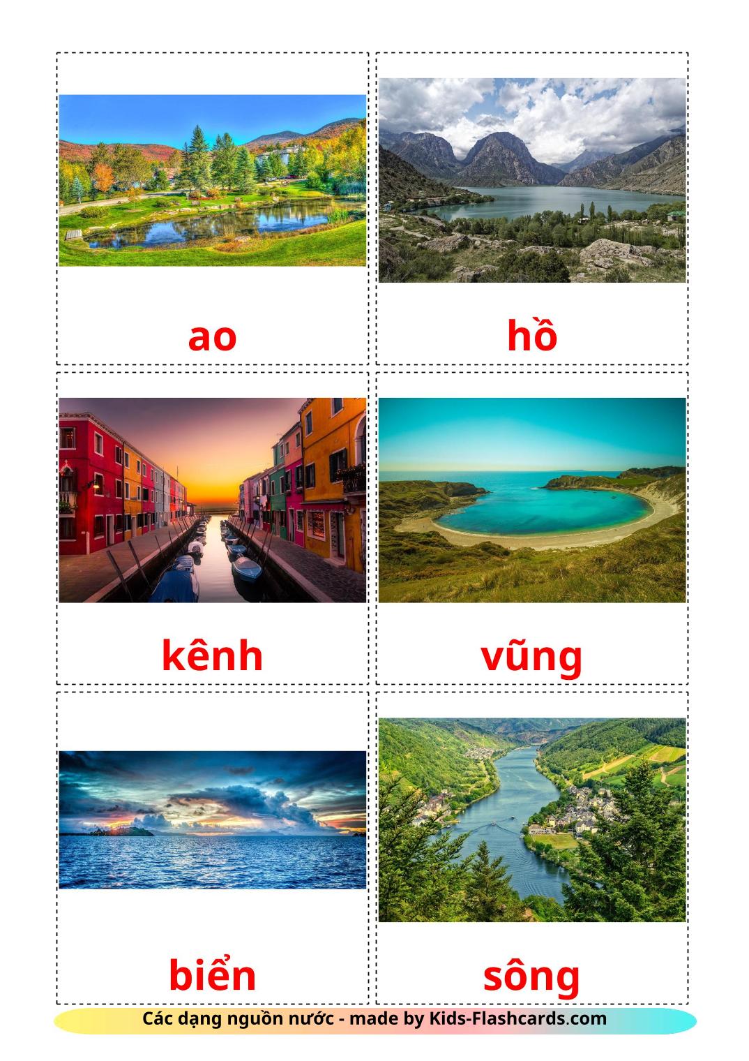 Corpos de água - 30 Flashcards vietnamitaes gratuitos para impressão