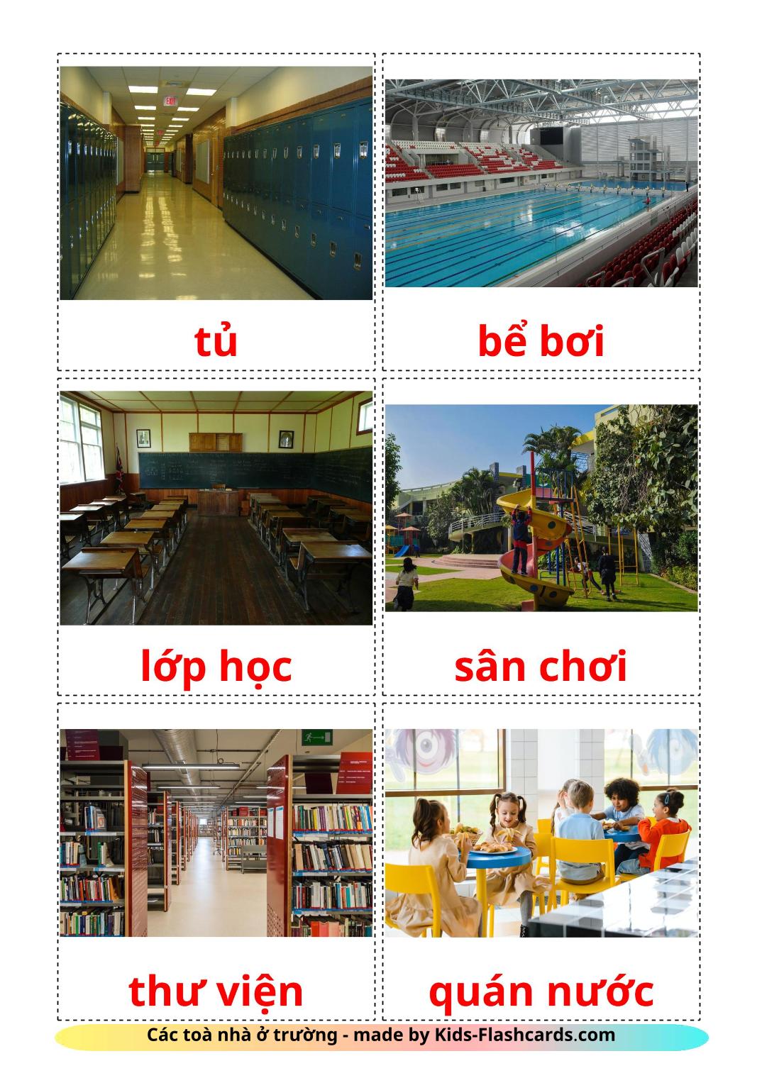 Edificio scolastico - 17 flashcards vietnamita stampabili gratuitamente