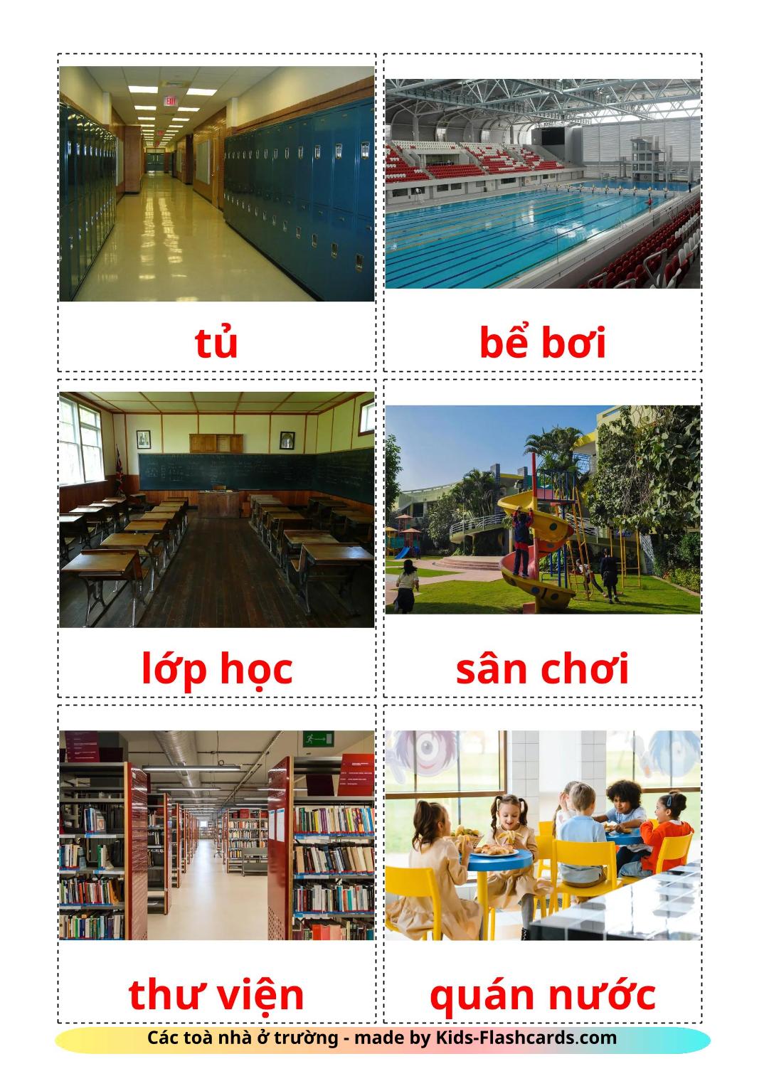 Edificio scolastico - 18 flashcards vietnamita stampabili gratuitamente