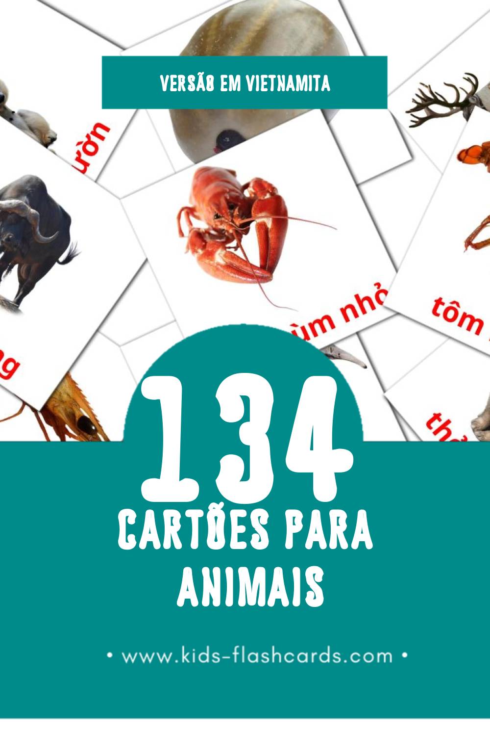 Flashcards de động vật Visuais para Toddlers (134 cartões em Vietnamita)