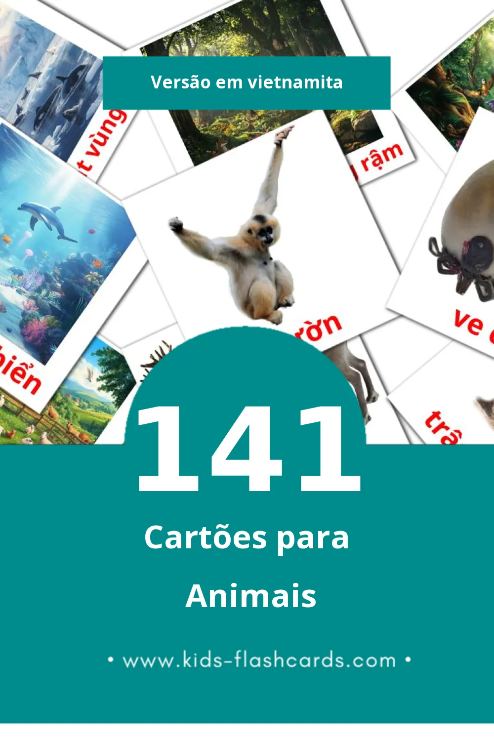 Flashcards de động vật Visuais para Toddlers (141 cartões em Vietnamita)