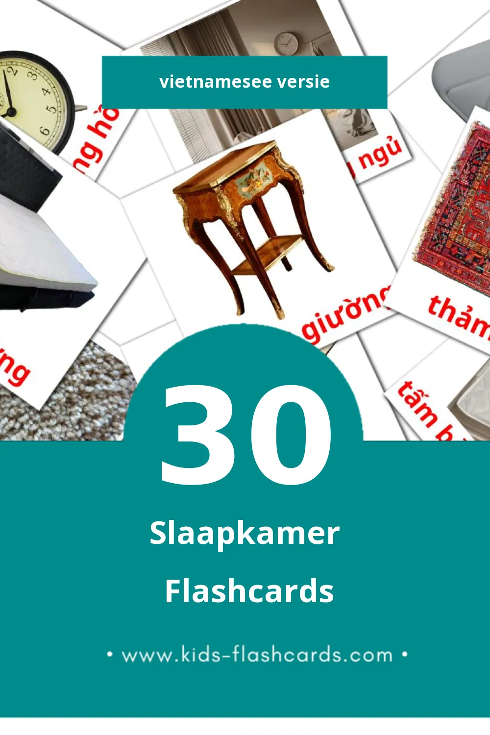 Visuele Phòng ngủ Flashcards voor Kleuters (30 kaarten in het Vietnamese)