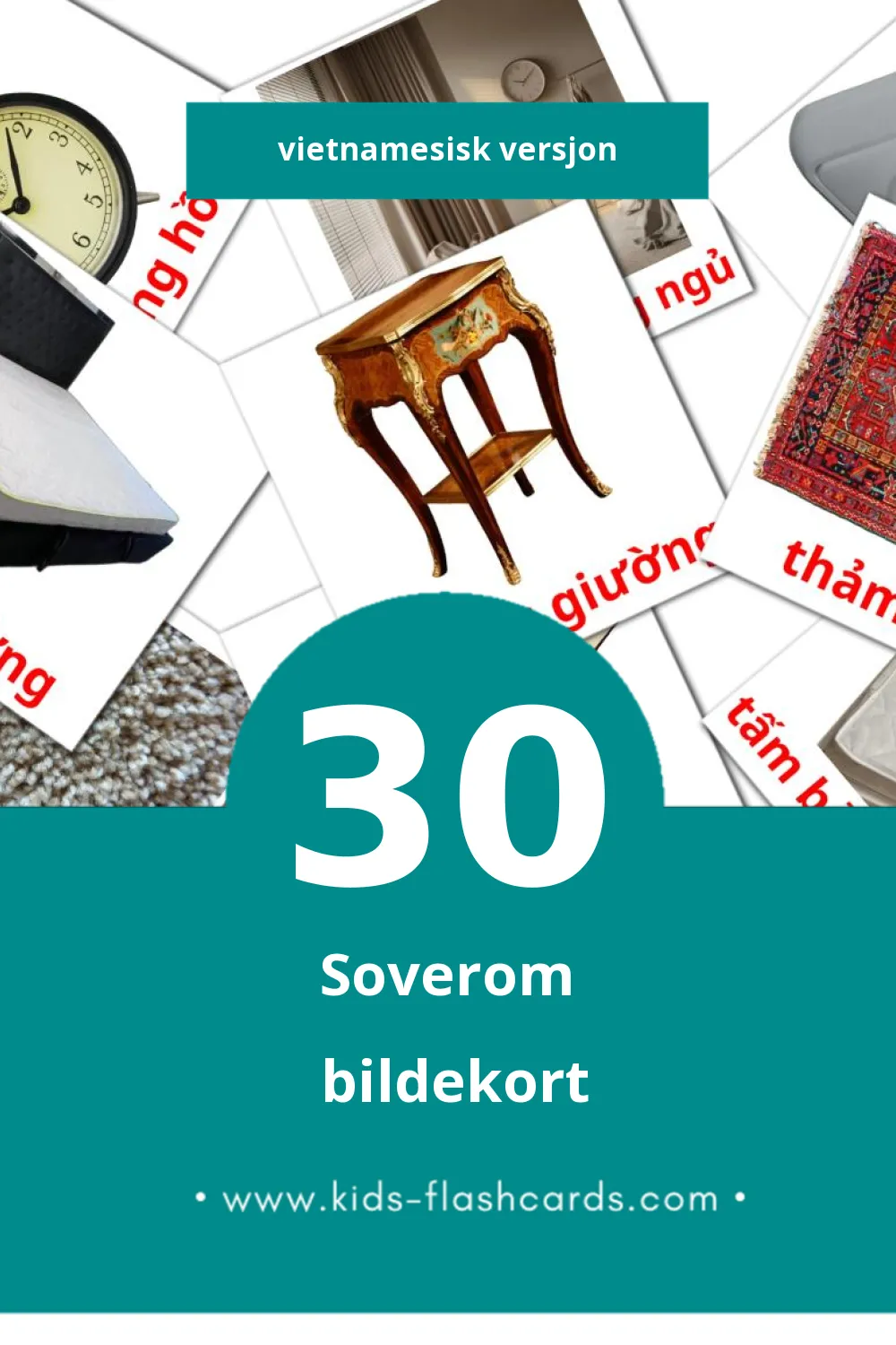 Visuelle Phòng ngủ bildekort for småbarn (30 kort på Vietnamesisk)