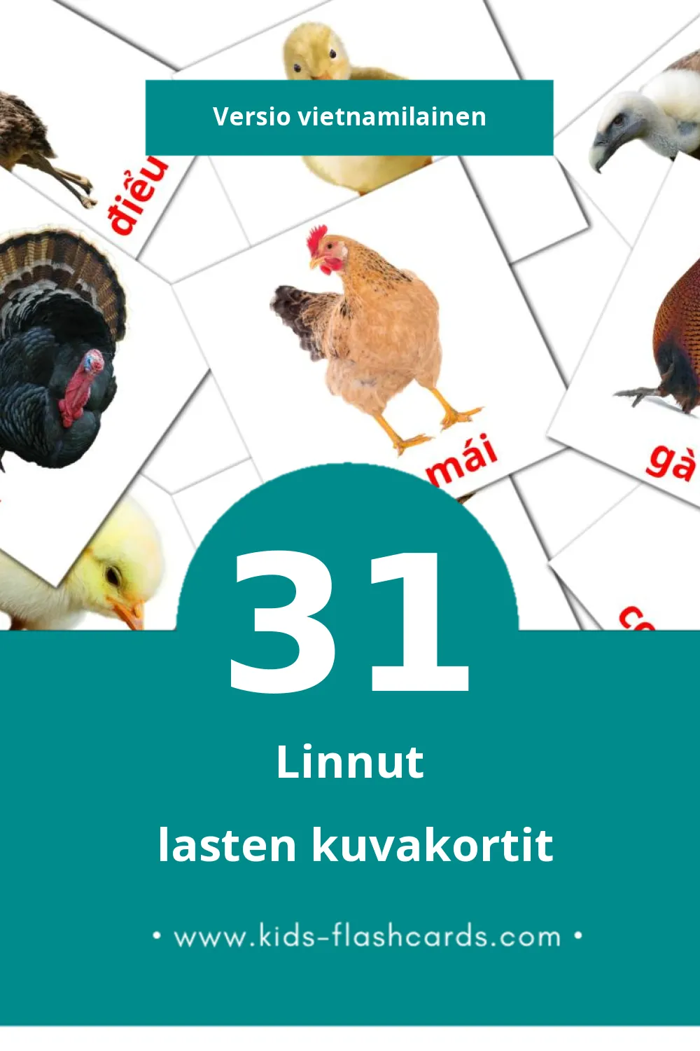 Kiên lasten kuvakortit pikkulapsille (31 korttia Vietnamilaiseksi)