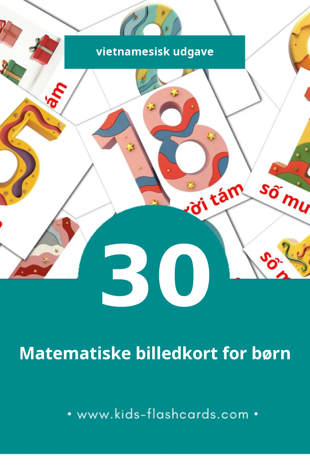 Visuelle billedkort for børn om Toán til småbørn (30 kort på Vietnamesisk)