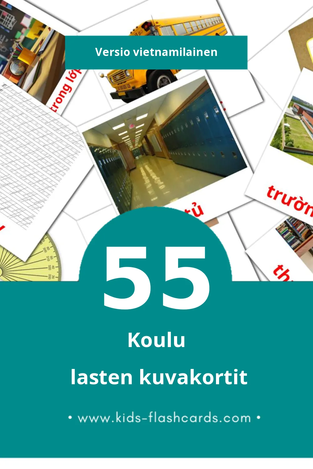 Trường học lasten kuvakortit pikkulapsille (55 korttia Vietnamilaiseksi)
