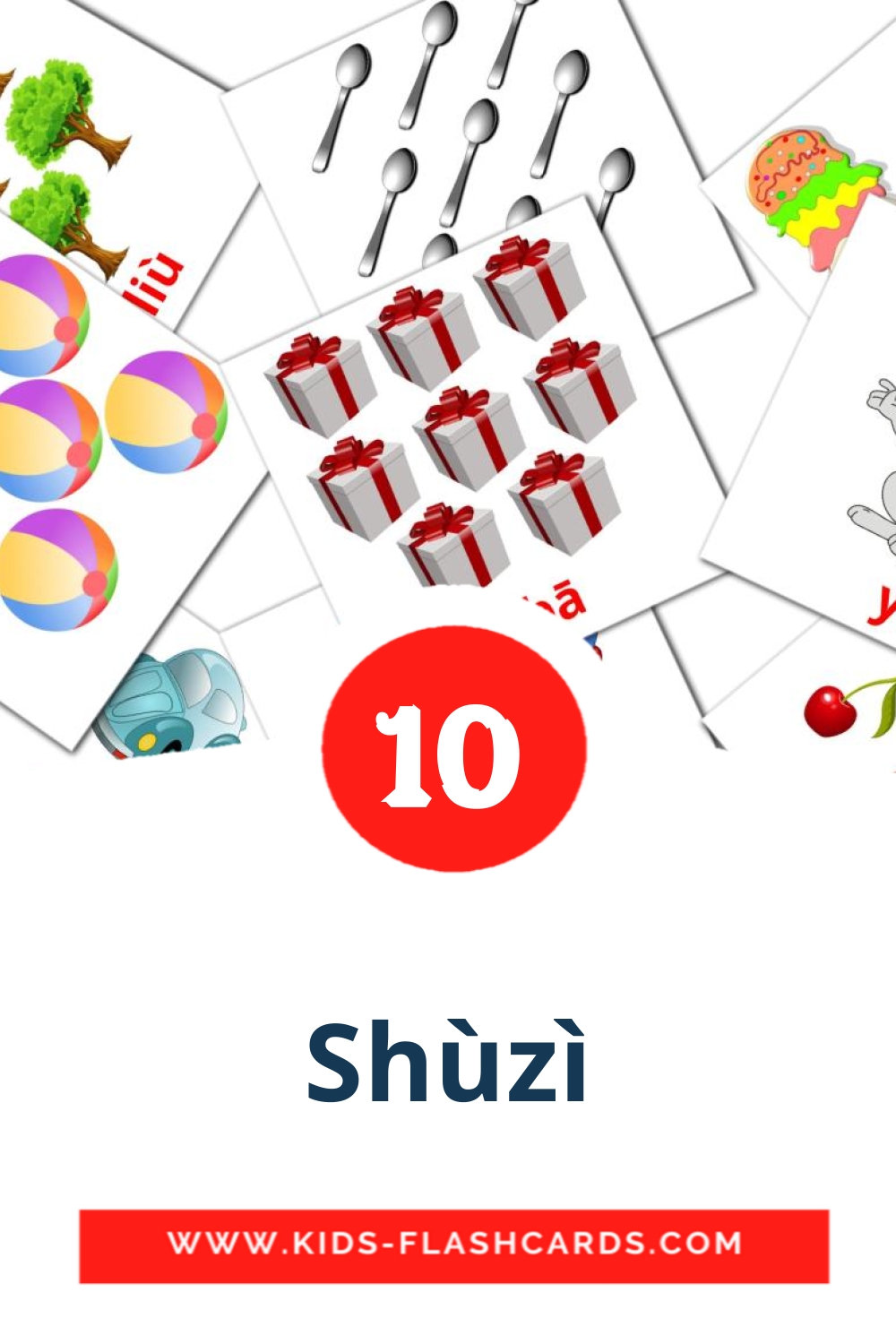 10 Cartões com Imagens de Shùzì para Jardim de Infância em pinyin