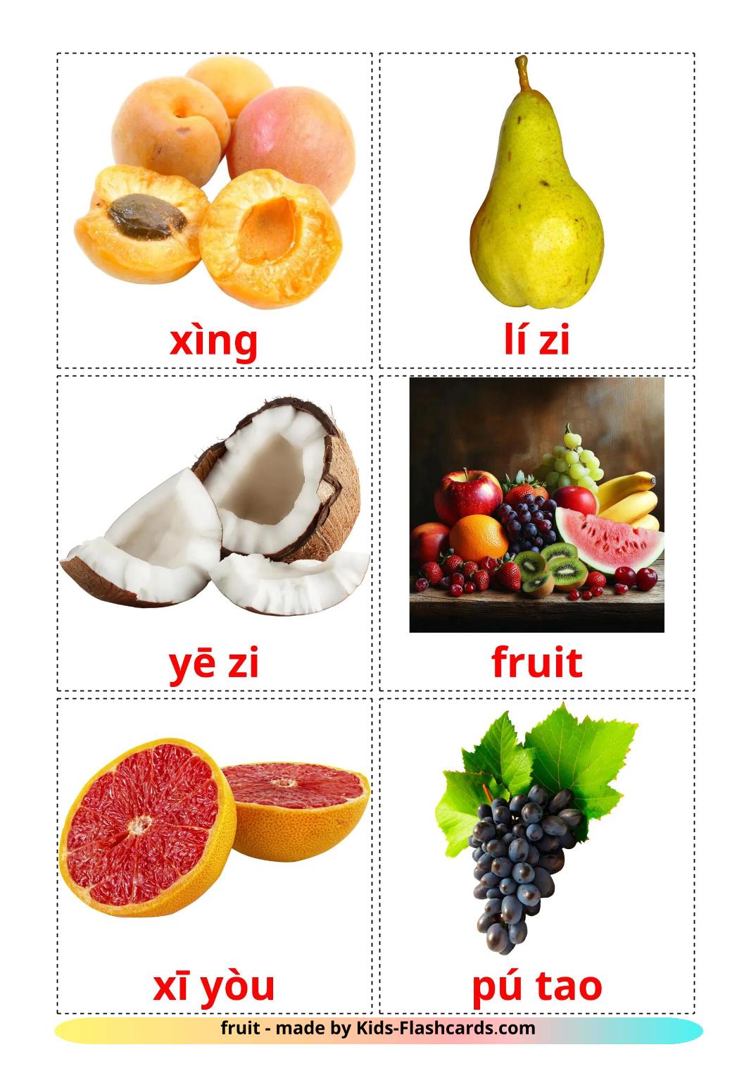 Obst - 21 kostenlose, druckbare Pinyin Flashcards 