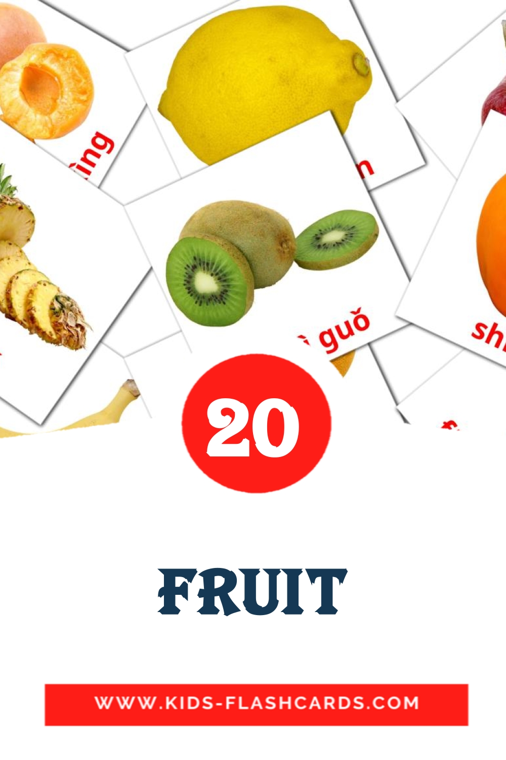20 carte illustrate di fruit per la scuola materna in pinyin