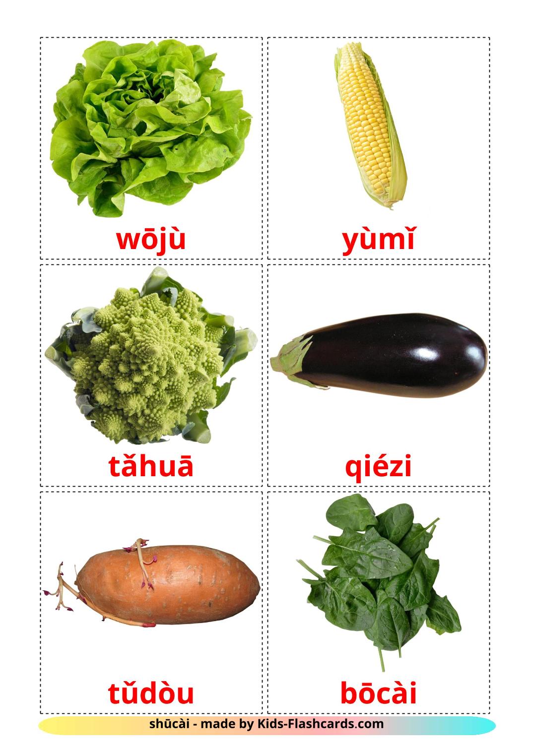 La verdura - 29 flashcards pinyin stampabili gratuitamente