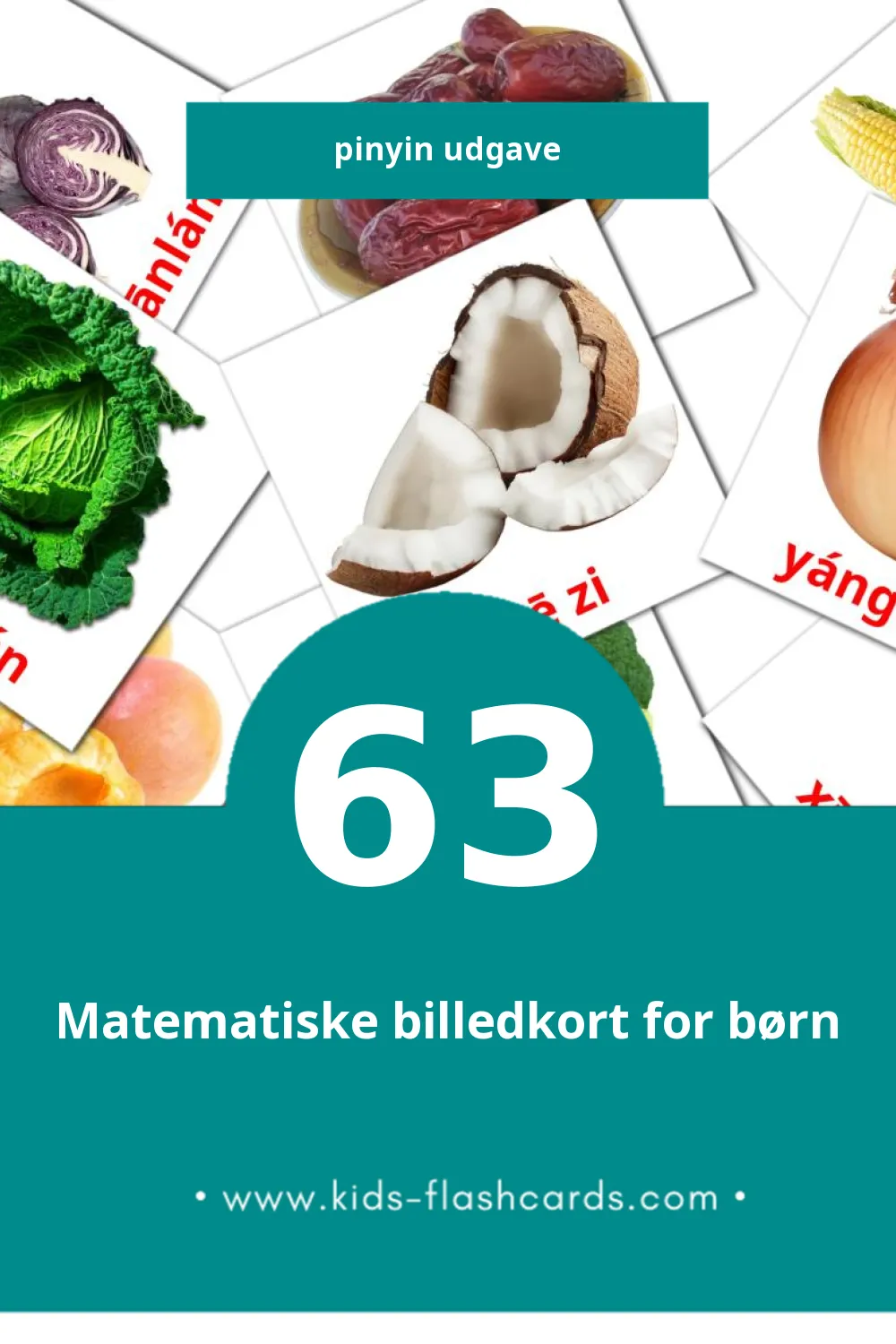 Visuelle billedkort for børn om Shíwù til småbørn (63 kort på Pinyin)