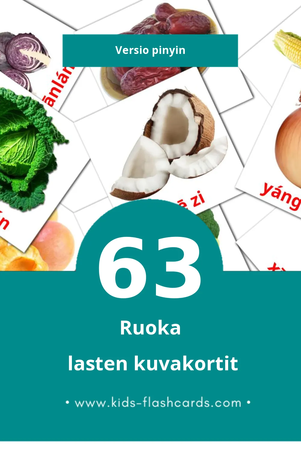 Shíwù lasten kuvakortit pikkulapsille (63 korttia Pinyinksi)